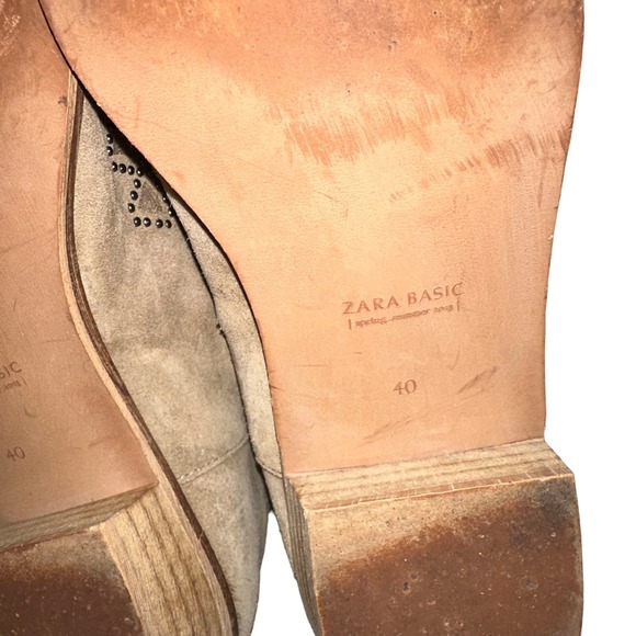 Zara Basic Suede Studded Pointed Toe Boots EU 40 - Picture 7 of 9